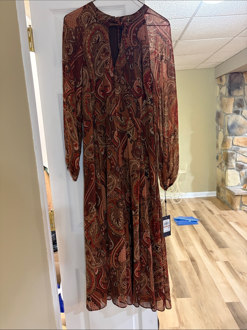 Womens Paisley Long Sleeve Midi Dress - fall tons Tommy Hilfiger